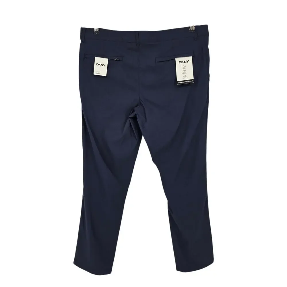 NWT DKNY Magnet Navy Blue Essential Tech Slim Fit Stretch Chino Pants Size 36/30